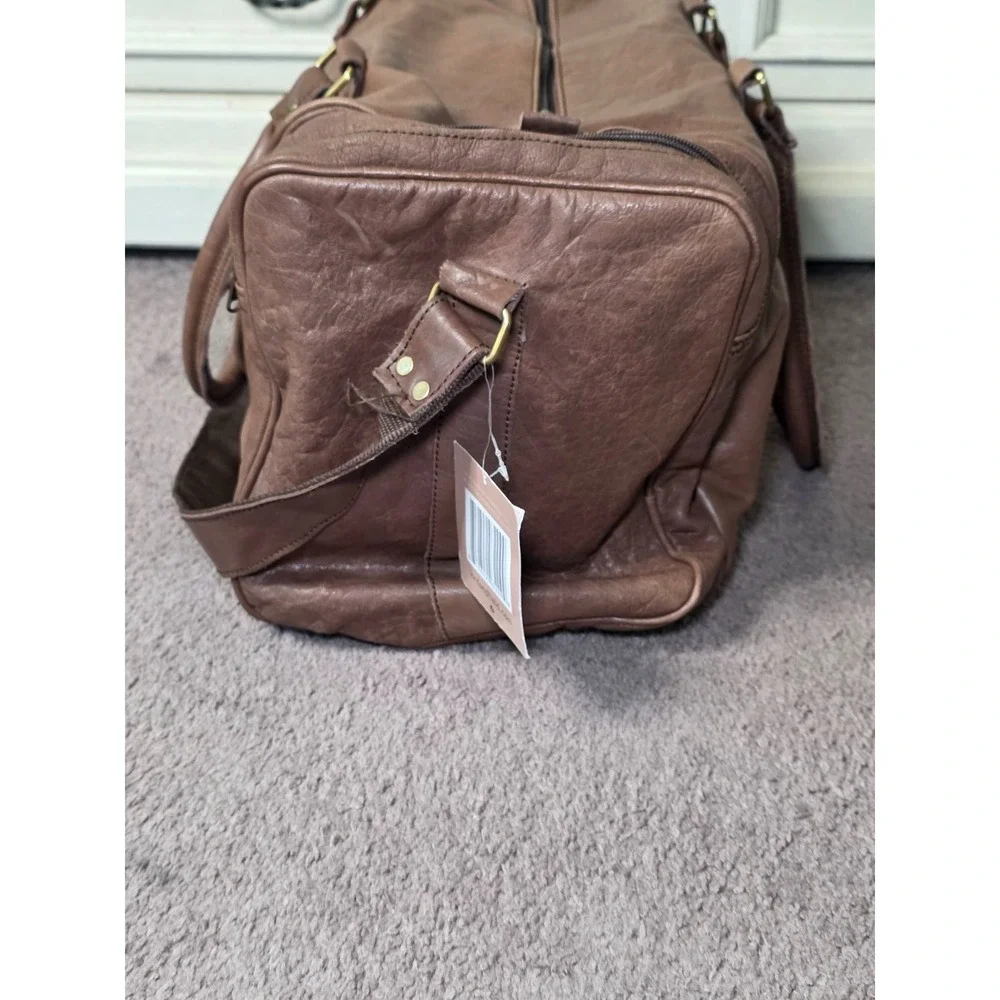 Lord And‎ Field Large Duffel Bag Brown Leather Fuzzy Lining Adjustable Travel